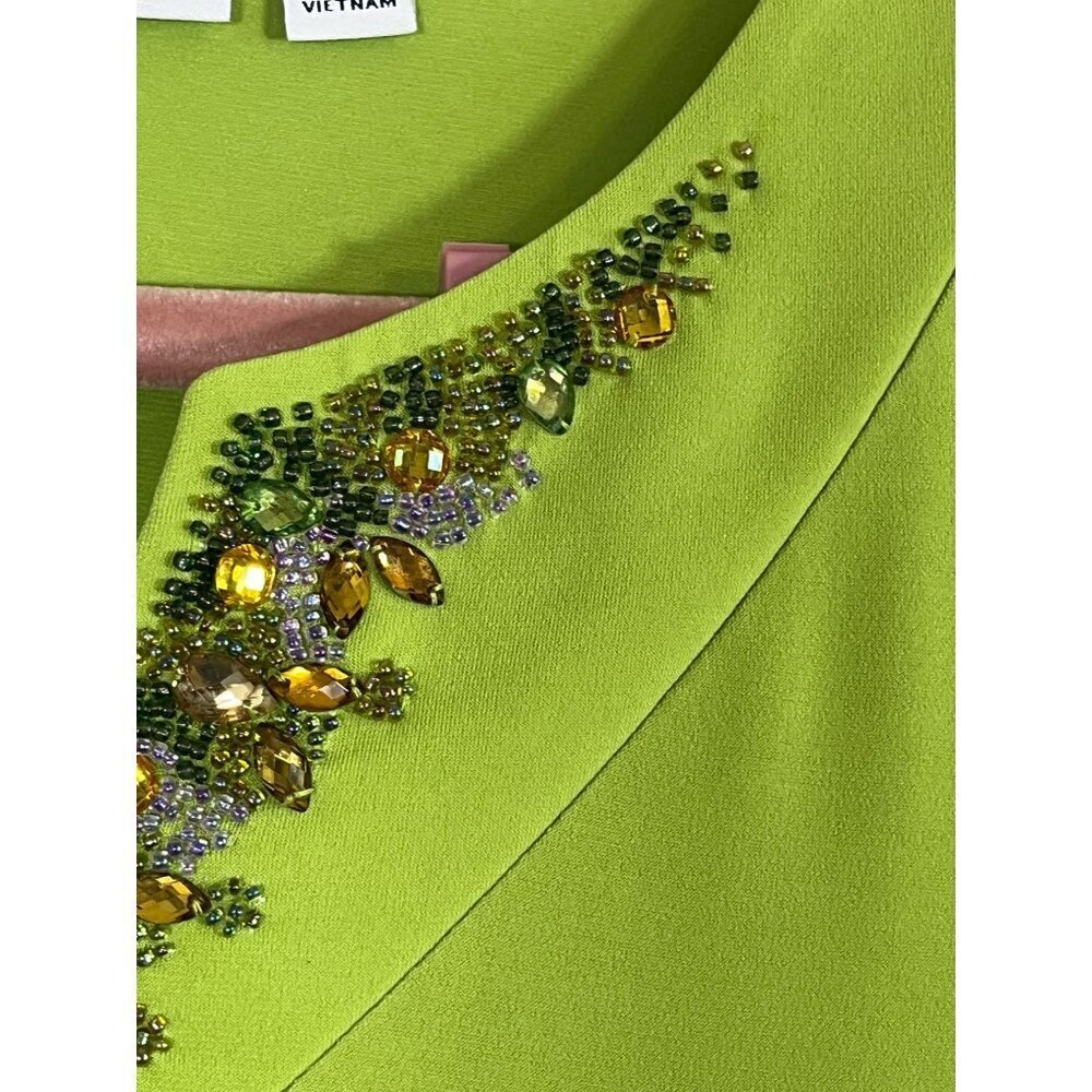 Susan Graver Liquid Knit Beaded Cardigan L Green Jeweled Resort Artsy Old Money - Picture 6 of 15